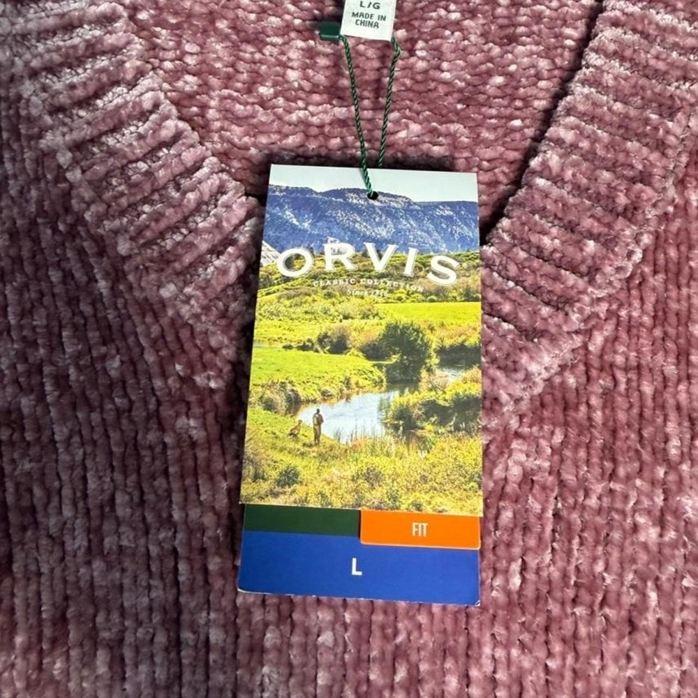 Orvis Chenille V-Neck Sweater Womens Size Large Mauve Pink Soft Plush Knit Tunic - Picture 3 of 8